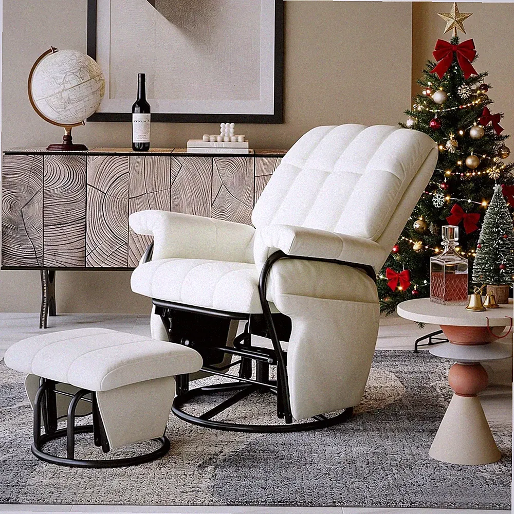360° Swivel Glider Recliner with Ottoman, Nursing Glider Rocking Chair with Foot
