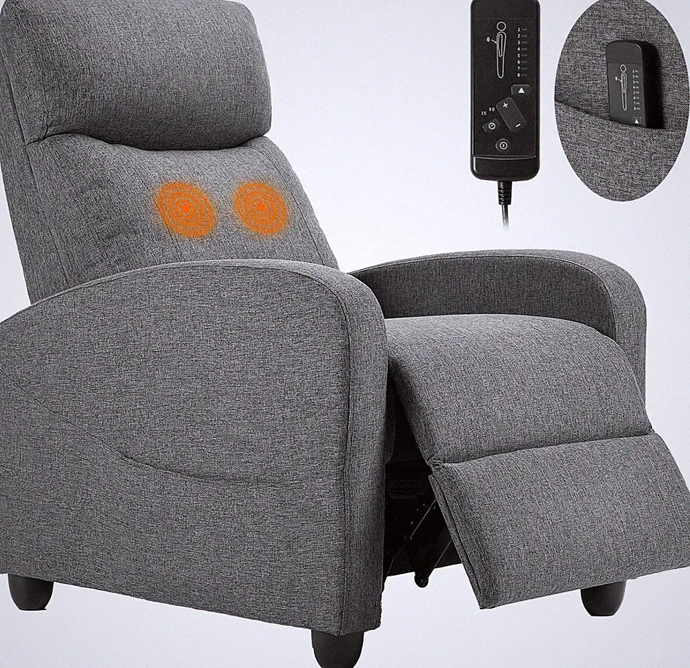 Adjustable Massage Recliner Chair with Lumbar Support in Cool Gray Fabric