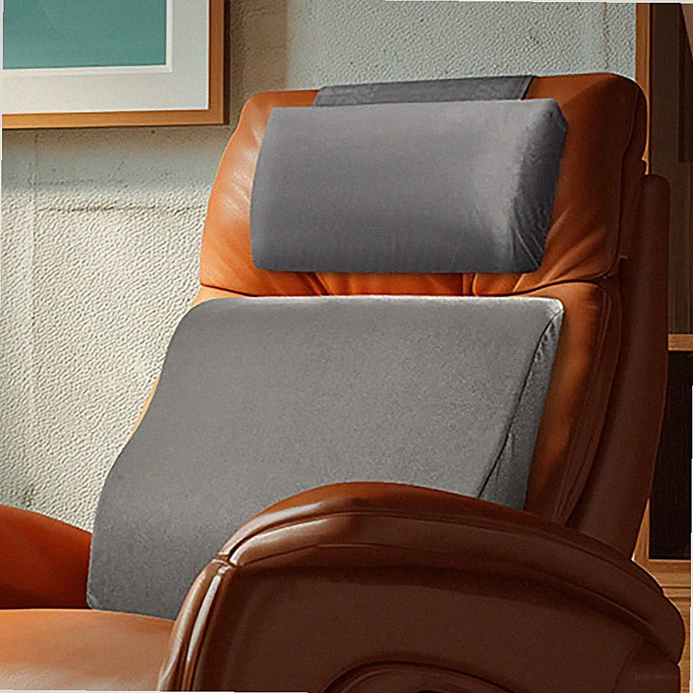 Adjustable Memory Foam Headrest & Lumbar Support Pillow for Recliners & Sofas