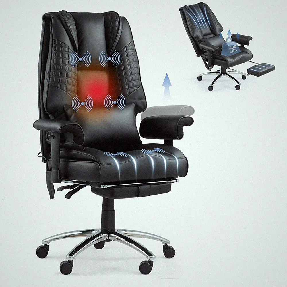 Big and Tall Office Chair with 6 Point Massage & Heating, Reclining Office Chair