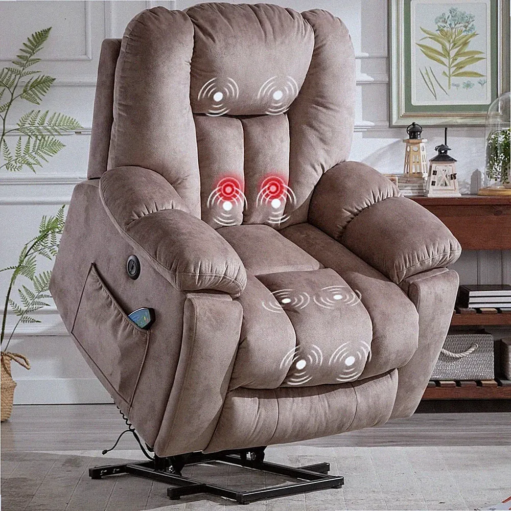CANMOV Power Lift Recliner Chair w/Massage & Heat - 350lb Capacity Brown