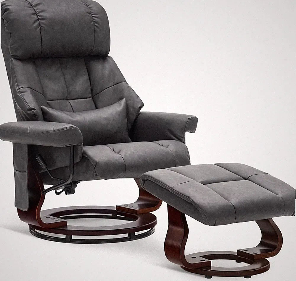 Compact Vibration Massage Recliner Chair with Ottoman - Dark Grey Faux Leather