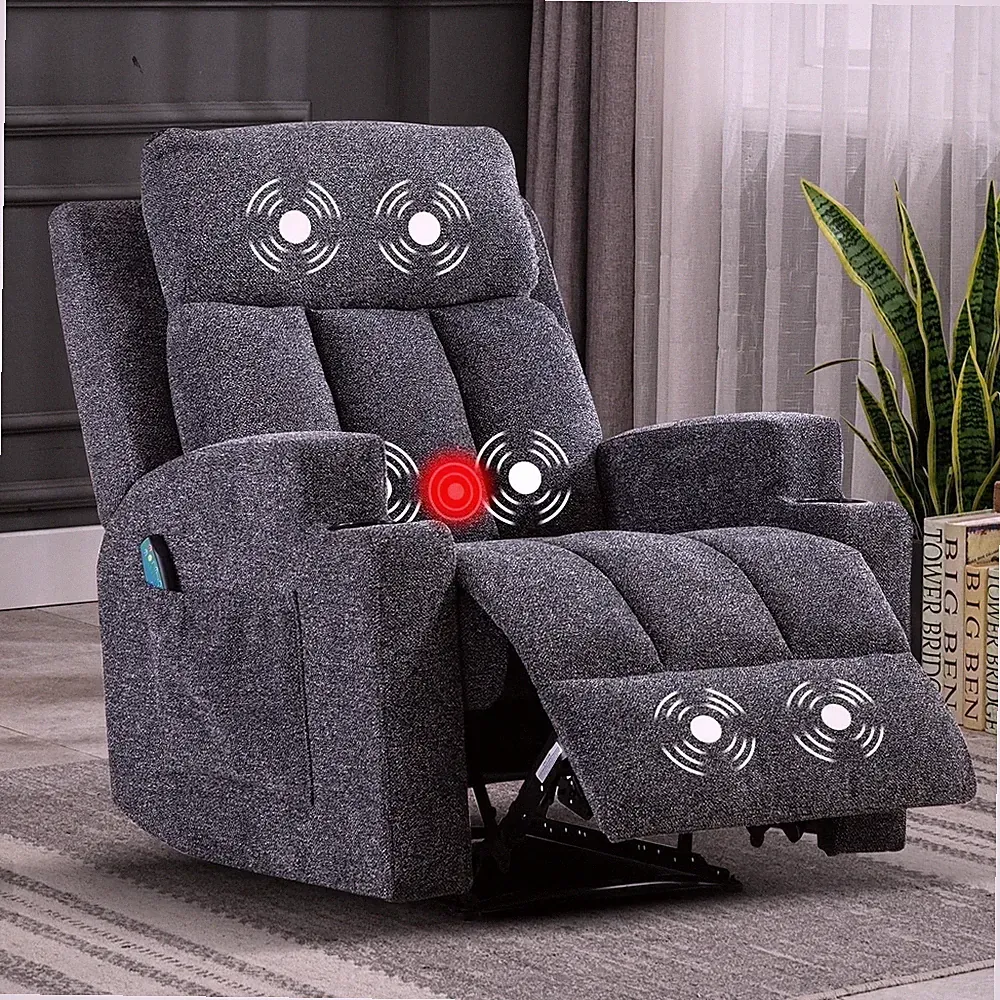 EBELLO Manual Recliner Chair w/ Massage & Heat Soft Fabric Home Theater Seating