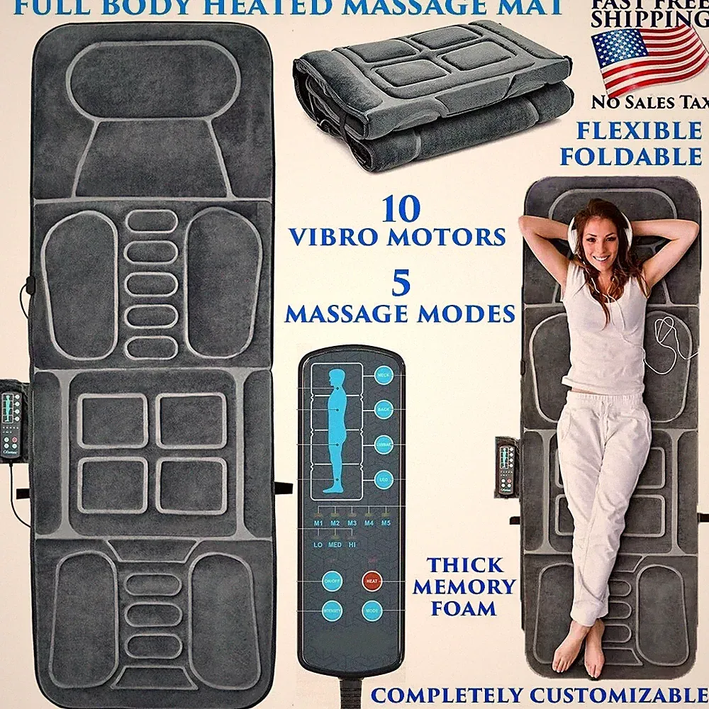 ELECTRIC MASSAGE FULL BODY MAT VIBRATING HEAT PAD THICK MEMORY FOAM CUSHION BED