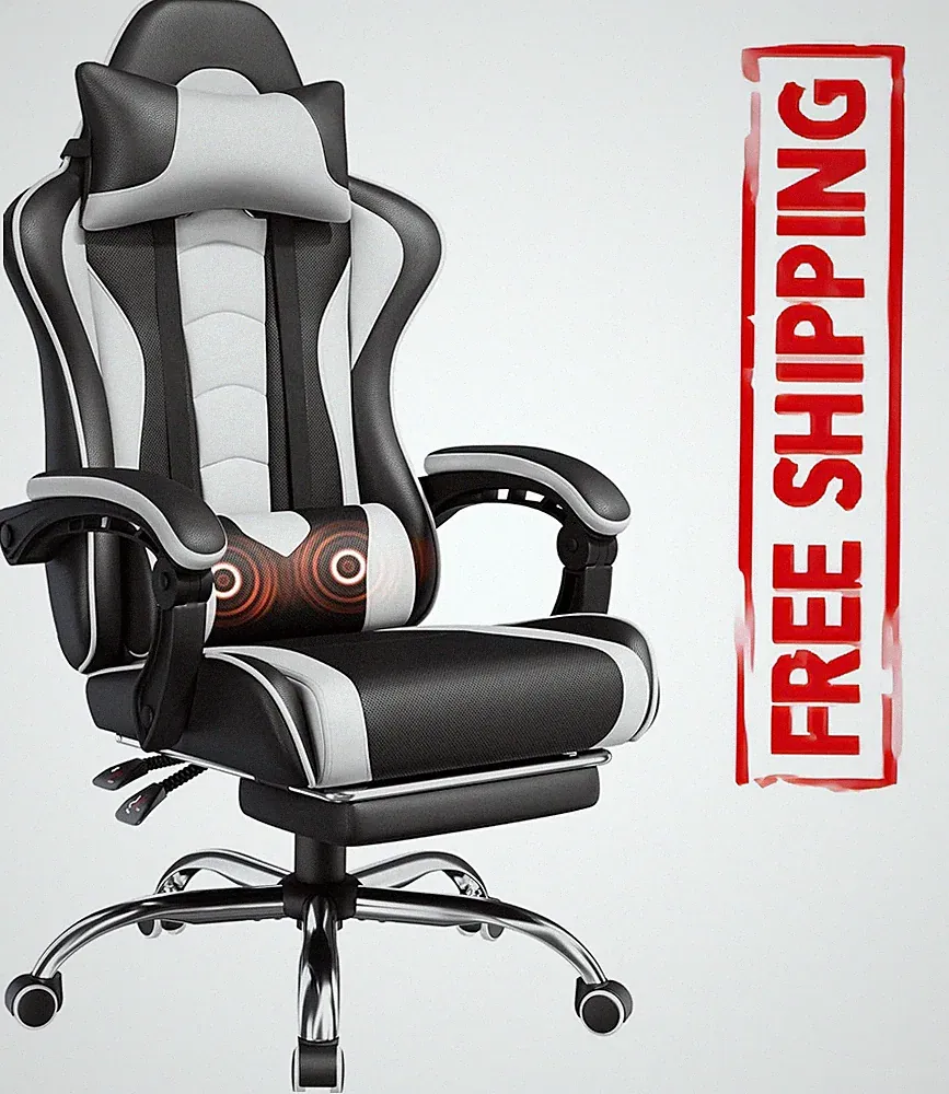 Gaming Chair Video Game Chair with Massage Lumbar Support and Footrest Height
