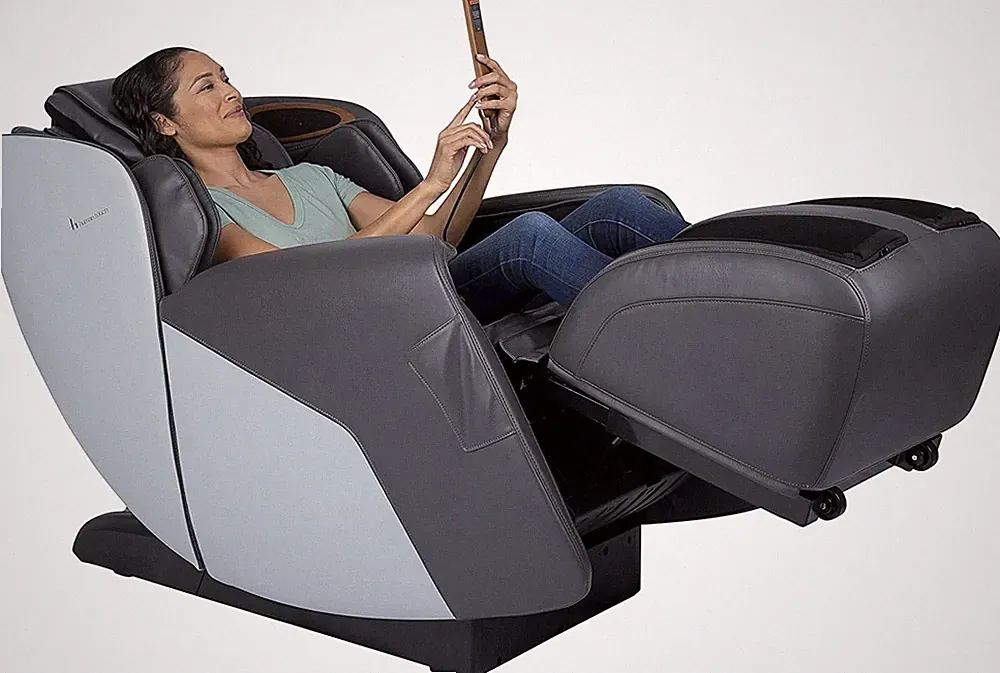 Gray Human Touch Quies Zero Gravity Massage Chair Recliner + Dual Lumbar Heat
