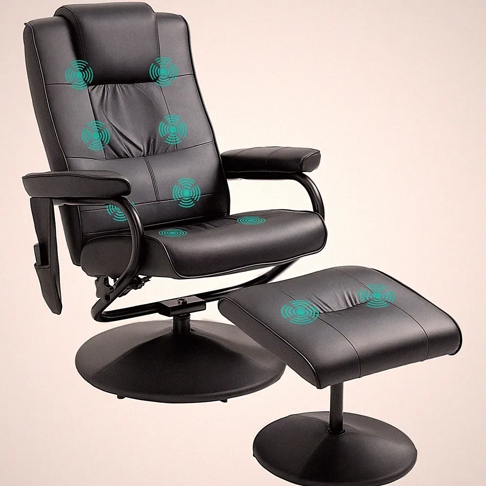 HOMCOM Massage Recliner Chair Cushioned Ottoman 10 Point Vibration Black