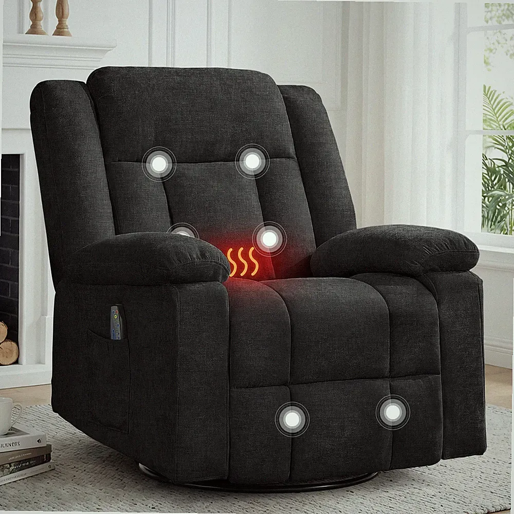 Korser 360° Swivel Rocker Recliner with Massage and Heating & Side Pockets