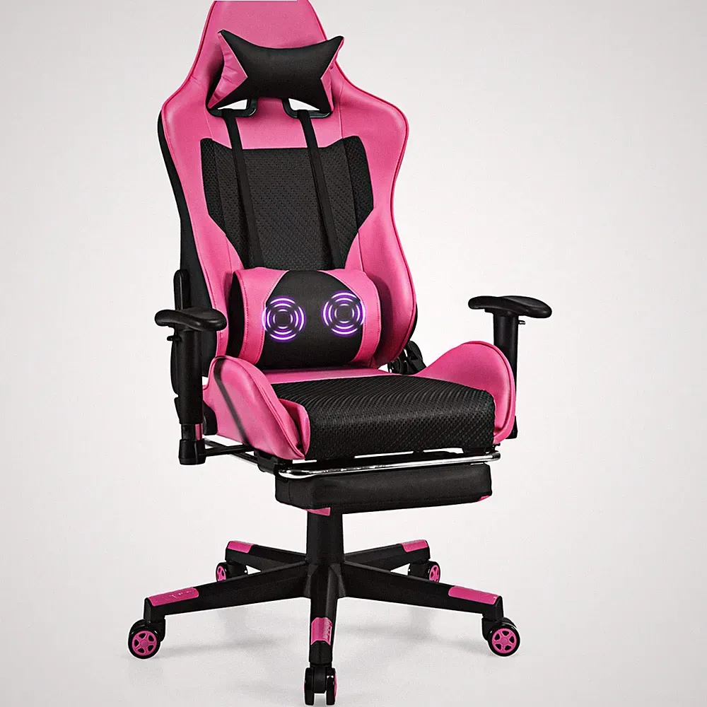 Massage Gaming Chair Reclining Racing Office Chair with Lumbar Support Pink