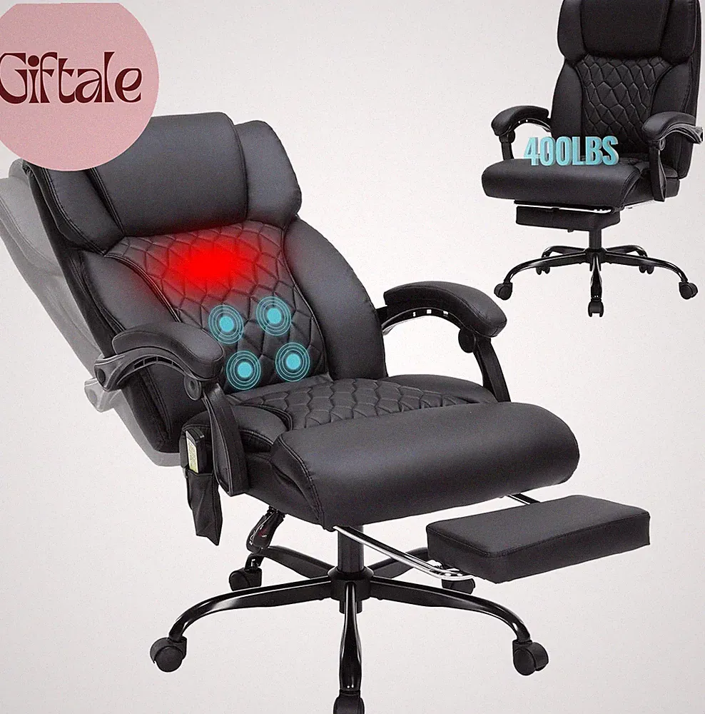 Massage & Heat Office Chair with Foot Rest, 400LBS Reclining Ergonomic Executive