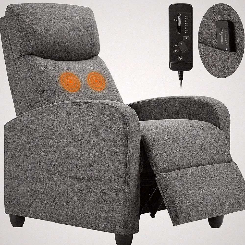 Massage Recliner Chair Adjustable Lumbar Support Cool Gray SF21BK-AM Sweetcrispy