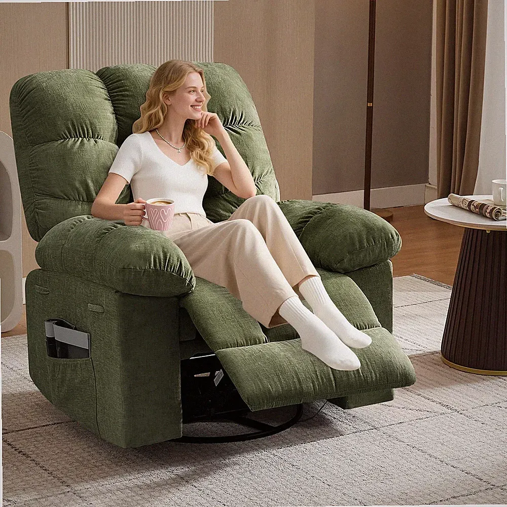 Massage Recliner Chair w/ Heat USB Port &Storage 360° Swivel Rocking Chair Elder