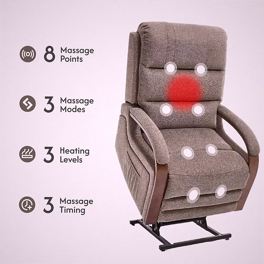 Power Lift Recliner Chair Dual Motor Massage Heat Elderly Velvet Brown