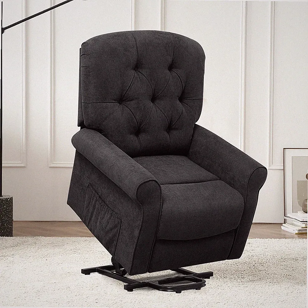 Power Lift Recliner Chair for Elderly w/ Adjustable Backrest & Side Pocket Black