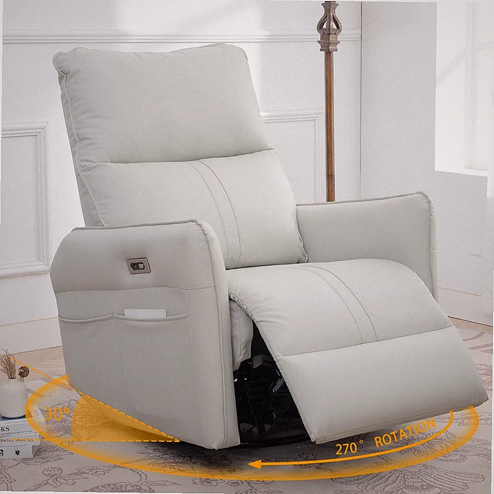 Power Swivel Rocker Recliner Chair Electric Nursery Glider Chair PU Leather USB