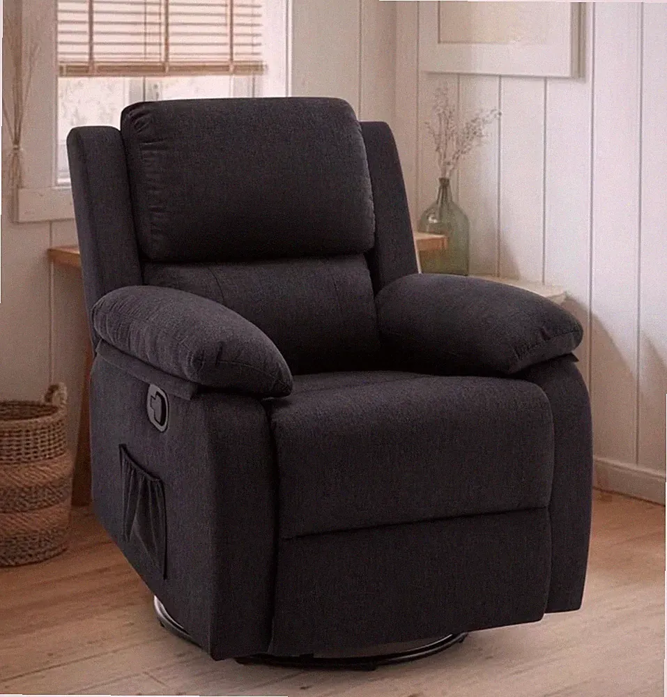 Recliners, Upholstered Fabric Gliding Recliners with Side Pockets, 360-Degree