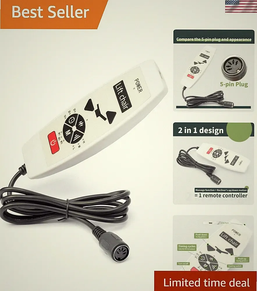 Sturdy 5 Pin Recliner Controller with USB & Heat Options for Ultimate Comfort